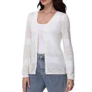 NWT Frye White Open-Knit/ Crochet Cardigan Sweater Size L